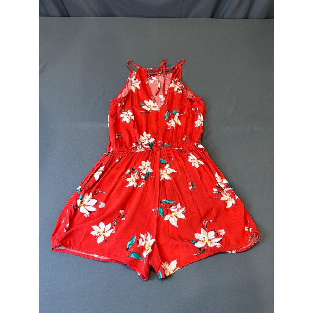 SO Red Floral Halter Romper Women Small